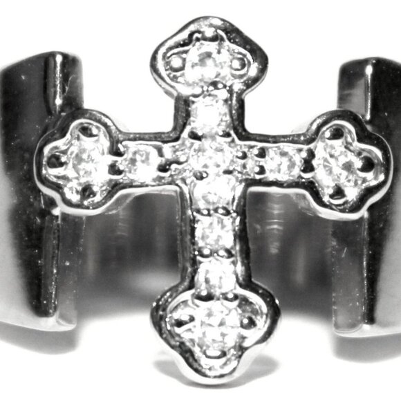 Divine Christian Open Band Cz Clear Cubic Zirconia Cross Silver Brass Ring 7 - Picture 5 of 8